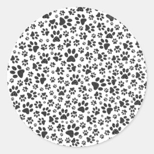 Dog Paws Black and White Polka Dot  Classic Round Sticker
