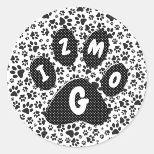 Dog Paws Black and White Polka Dot  Classic Round  Sticker