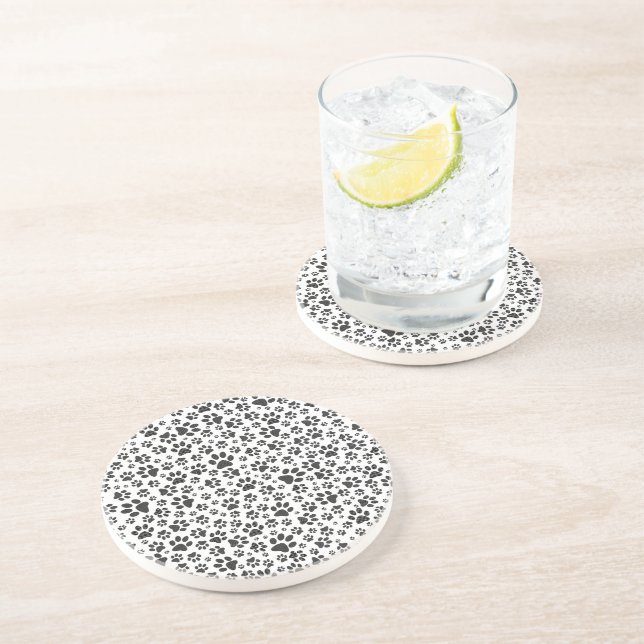 Dog Paws Black and White Polka Dot  Coaster (Side)