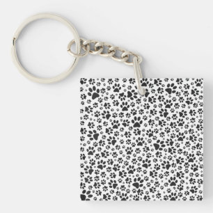 Dog Paws Black and White Polka Dot  Key Ring