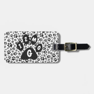 Dog Paws Black and White Polka Dot Luggage Tag