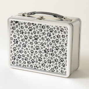 Dog Paws Black and White Polka Dot  Metal Lunch Box