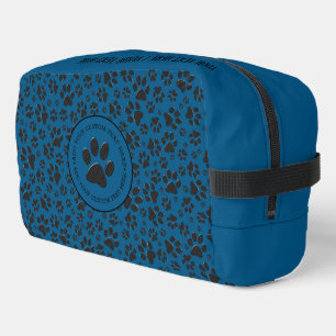Dog Paws Black and White Polka Dot on blue Dopp Kit