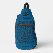 Dog Paws Black and White Polka Dot on blue