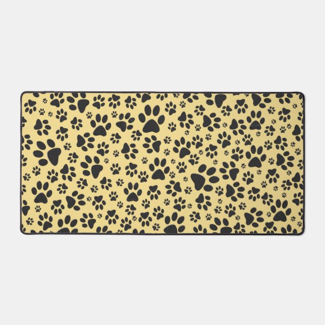 Dog Paws Black and White Polka Dot on butter cream Desk Mat (Front)