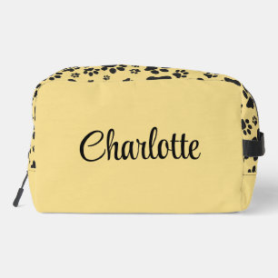 Dog Paws Black and White Polka Dot on butter cream Dopp Kit