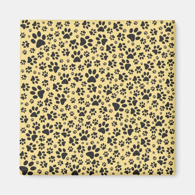 Dog Paws Black and White Polka Dot on butter cream Magnet (Front)