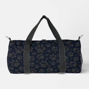 Dog Paws Black and White Polka Dot on dark blue Duffle Bag