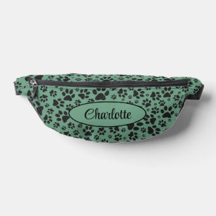 Dog Paws Black and White Polka Dot on dark cyan Bum Bags