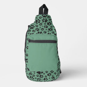 Dog Paws Black and White Polka Dot on dark cyan Sling Bag