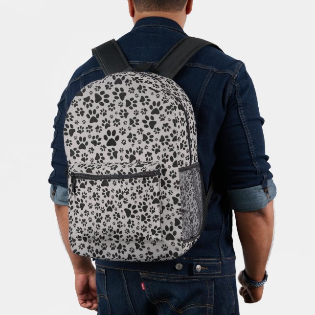 Dog Paws Black and White Polka Dot on grey Printed Backpack (Insitu (Model))
