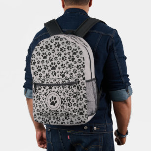 Dog Paws Black and White Polka Dot on grey Printed Backpack