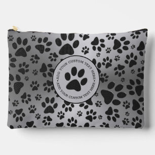 Dog Paws Black and White Polka Dot on metal silver Accessory Pouch