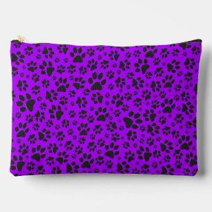 Dog Paws Black and White Polka Dot on purple Accessory Pouch