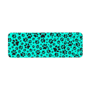 Dog Paws Black and White Polka Dot on vivid cyan 