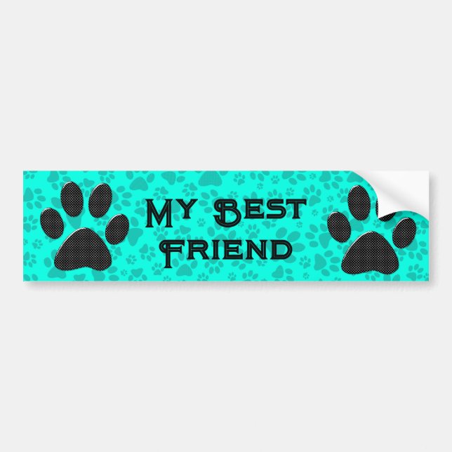 Dog Paws Black and White Polka Dot on vivid cyan   Bumper Sticker (Front)