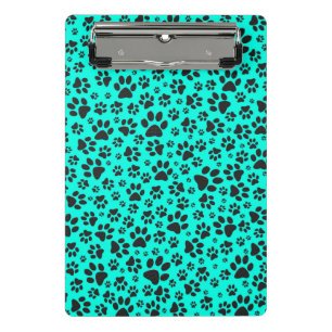 Dog Paws Black and White Polka Dot on vivid cyan Mini Clipboard