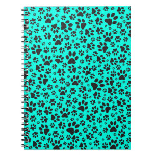 Dog Paws Black and White Polka Dot on vivid cyan Notebook