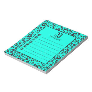 Dog Paws Black and White Polka Dot on vivid cyan Notepad
