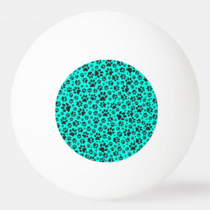 Dog Paws Black and White Polka Dot on vivid cyan  Ping Pong Ball