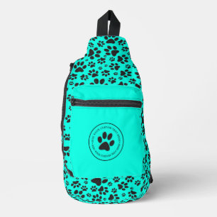 Dog Paws Black and White Polka Dot on vivid cyan  Sling Bag