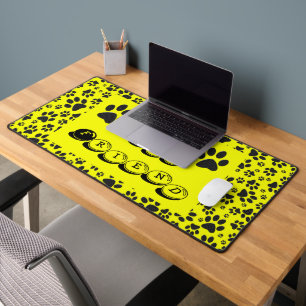 Dog Paws Black and White Polka Dot on yellow Desk Mat