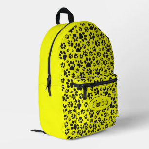 Dog Paws Black and White Polka Dot on yellow Printed Backpack