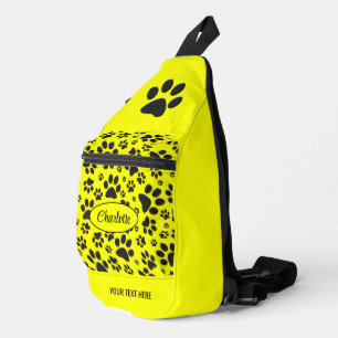 Dog Paws Black and White Polka Dot on yellow Sling Bag