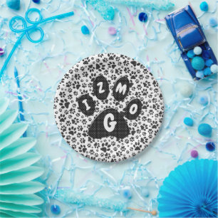 Dog Paws Black and White Polka Dot  Paper Plates
