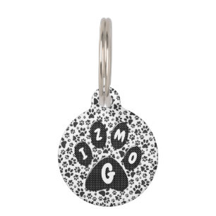 Dog Paws Black and White Polka Dot Pet ID Tag