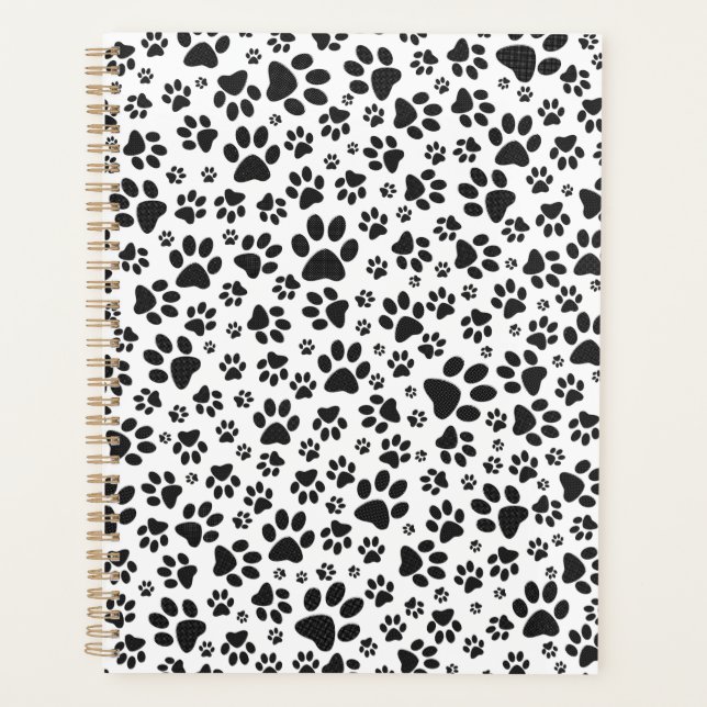 Dog Paws Black and White Polka Dot  Planner (Front)