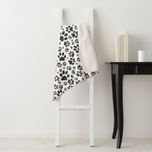 Dog Paws Black and White Polka Dot  Sherpa Blanket