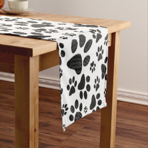 Dog Paws Black and White Polka Dot  Short Table Runner