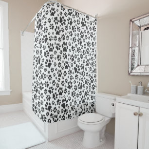 Dog Paws Black and White Polka Dot Shower Curtain