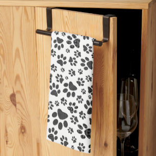 Dog Paws Black and White Polka Dot Tea Towel