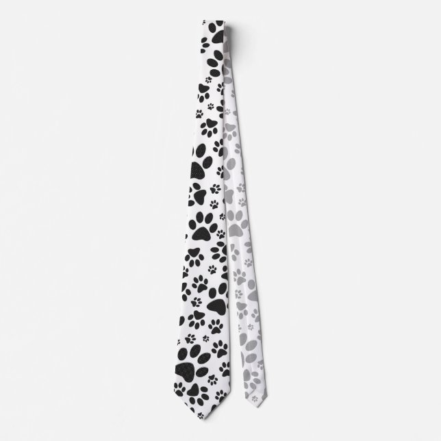 Dog Paws Black and White Polka Dot  Tie (Front)
