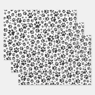 Dog Paws Black and White Polka Dot  Wrapping Paper Sheet