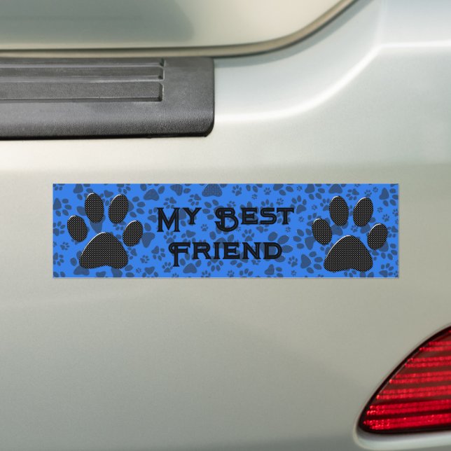 Dog Paws Black and White Polka on tech blue Bumper Sticker (On Car)