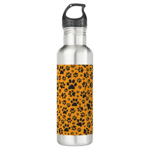 Dog Paws Black & White Polka Dot on dahlia orange 710 Ml Water Bottle