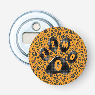 Dog Paws Black & White Polka Dot on dahlia orange Bottle Opener