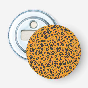 Dog Paws Black & White Polka Dot on dahlia orange Bottle Opener