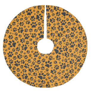 Dog Paws Black & White Polka Dot on dahlia orange Brushed Polyester Tree Skirt