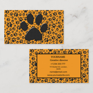 Dog Paws Black & White Polka Dot on dahlia orange Business Card