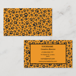 Dog Paws Black & White Polka Dot on dahlia orange Business Card
