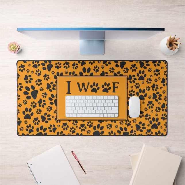 Dog Paws Black & White Polka Dot on dahlia orange  Desk Mat (Office 1)
