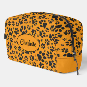 Dog Paws Black & White Polka Dot on dahlia orange Dopp Kit