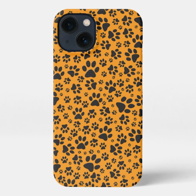 Dog Paws Black & White Polka Dot on dahlia orange iPhone Case (Back)