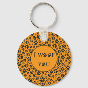 Dog Paws Black & White Polka Dot on dahlia orange  Key Ring