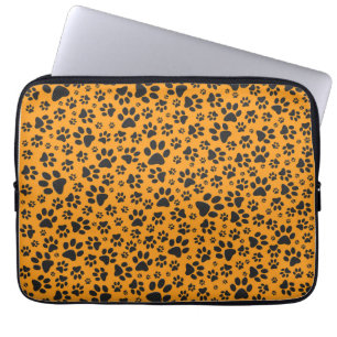 Dog Paws Black & White Polka Dot on dahlia orange Laptop Sleeve