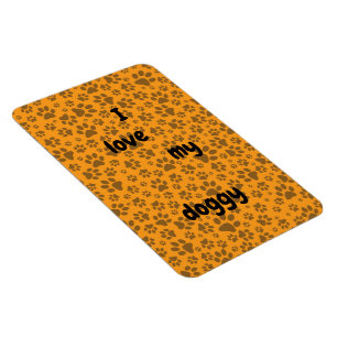 Dog Paws Black & White Polka Dot on dahlia orange Magnet